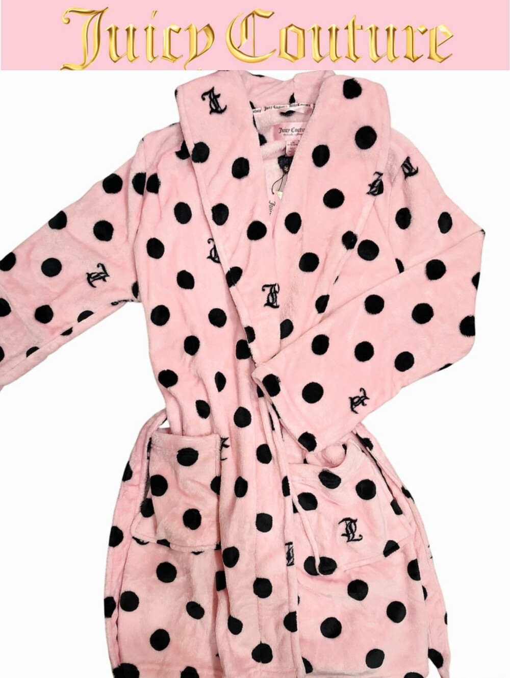 Juicy Couture Polka Dot Plush Collared Robe